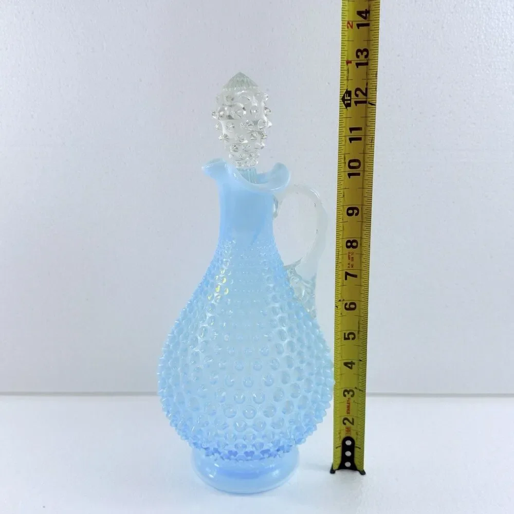Vintage Fenton Glass Blue Opalescent Hobnail Wine Decanter Pitcher W/ Stopper